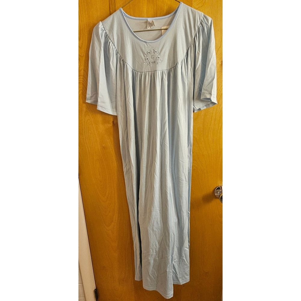 Calida Bodywear Light Blue Cotton Nightgown Short Sleeve Floral Embroidered XS